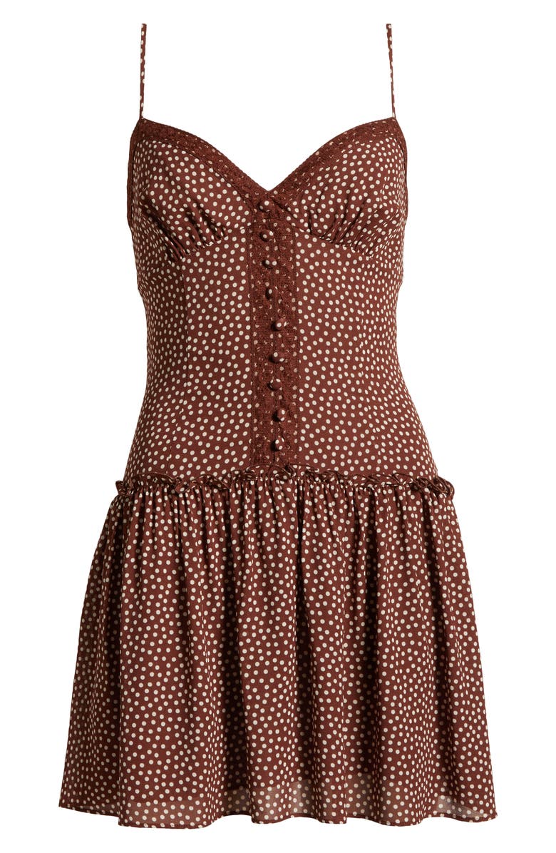 Reformation Citrus Polka Dot Lace Trim Drop Waist Sundress, Alternate, color, Choco Dot