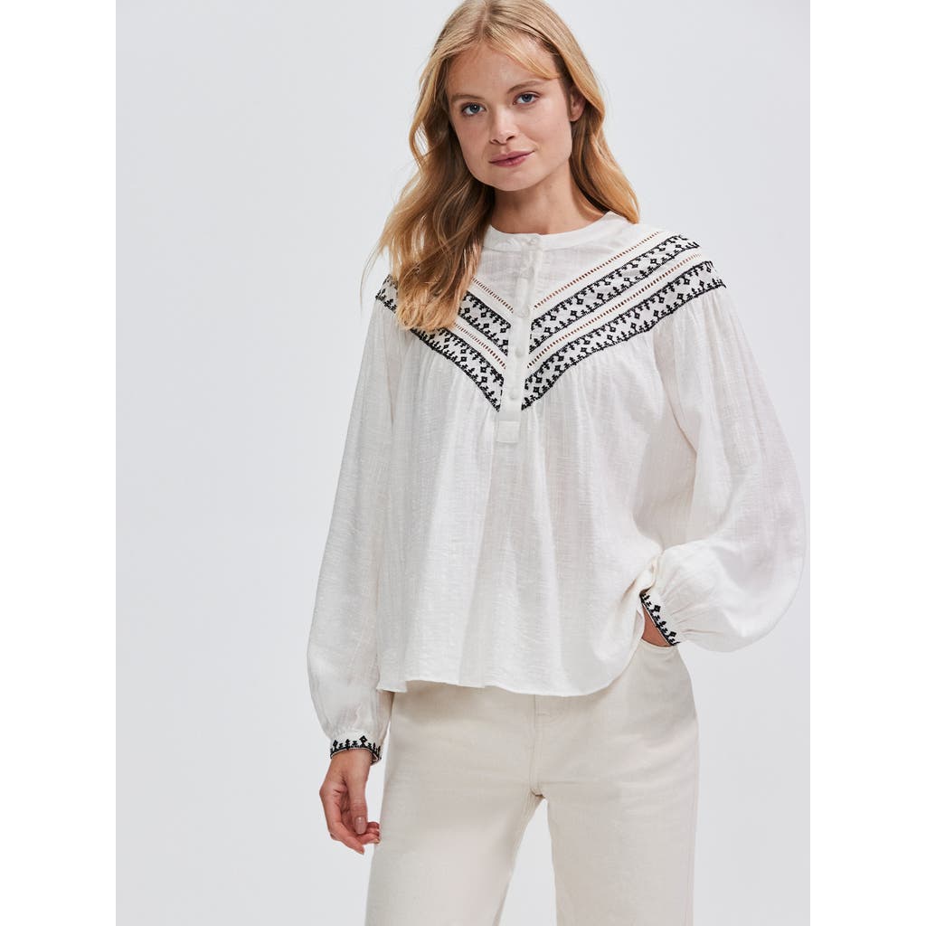 Ro&zo Ivory Embroidered Yoke Blouse In Ivory