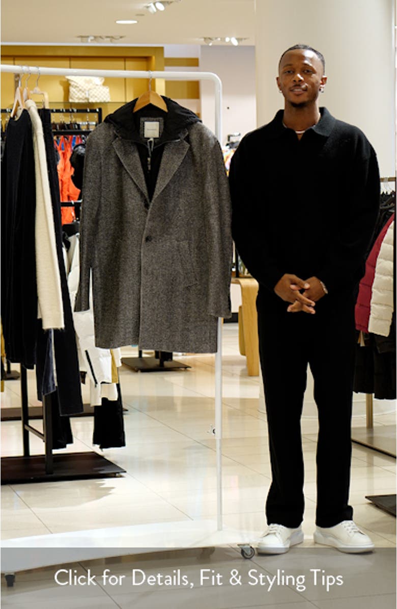 The Downtown Wool Blend Herringbone Overcoat with Removable Hooded Bib, sales video thumbnail