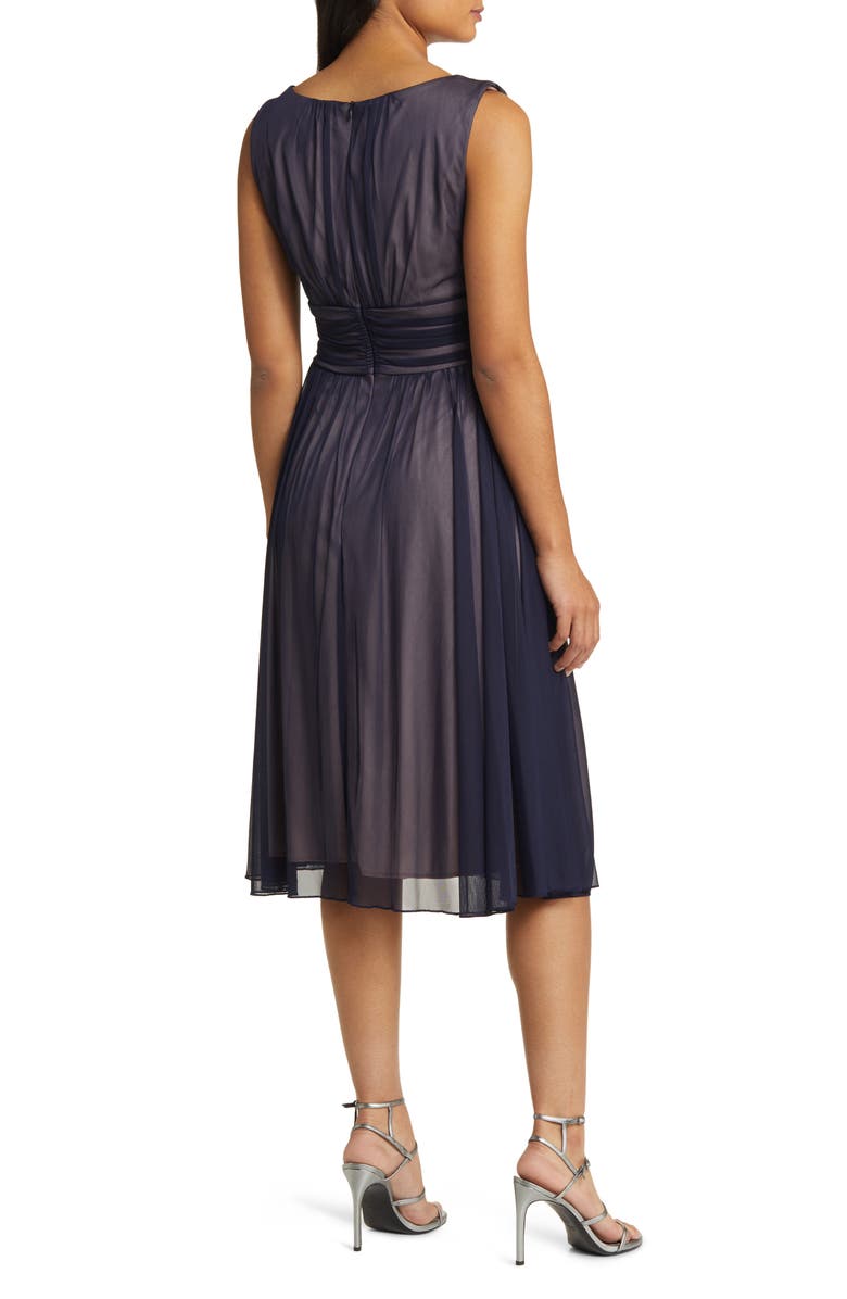 Connected Apparel Chiffon Overlay Fit & Flare Dress, Alternate, color, Navy/Mauve