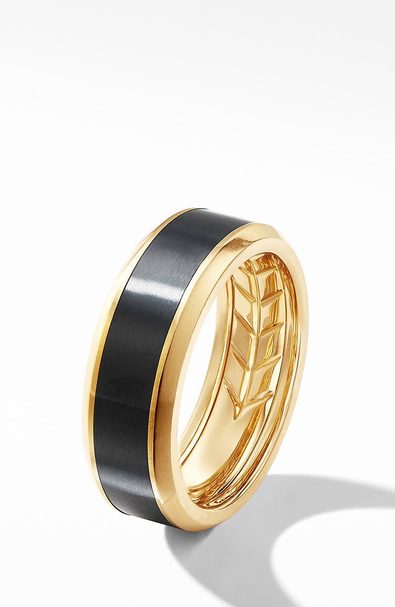 David Yurman Beveled Band Ring in 18K Yellow Gold with Black Titanium, Alternate, color,