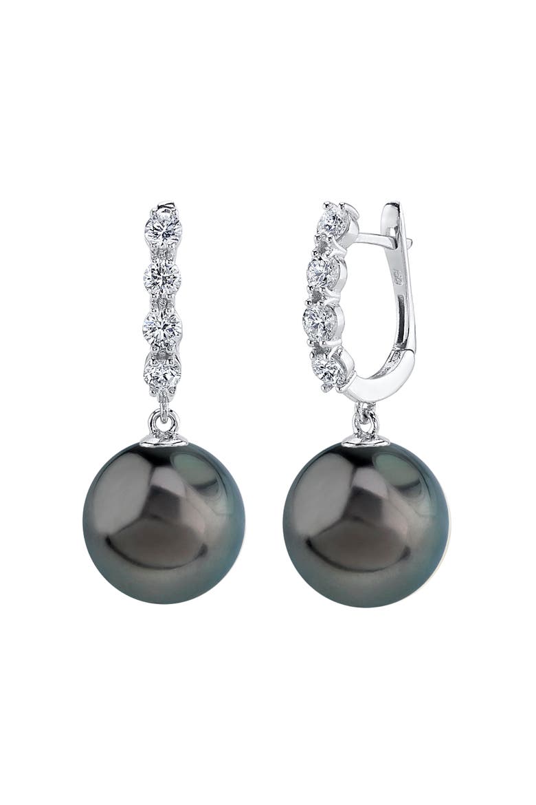 Tahitian South Sea Pearl & Diamond Belle Earrings, Main, color, White Gold