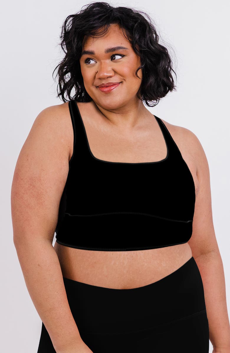 Calypsa Plus Size Longline Swim Bra, Main, color, Black