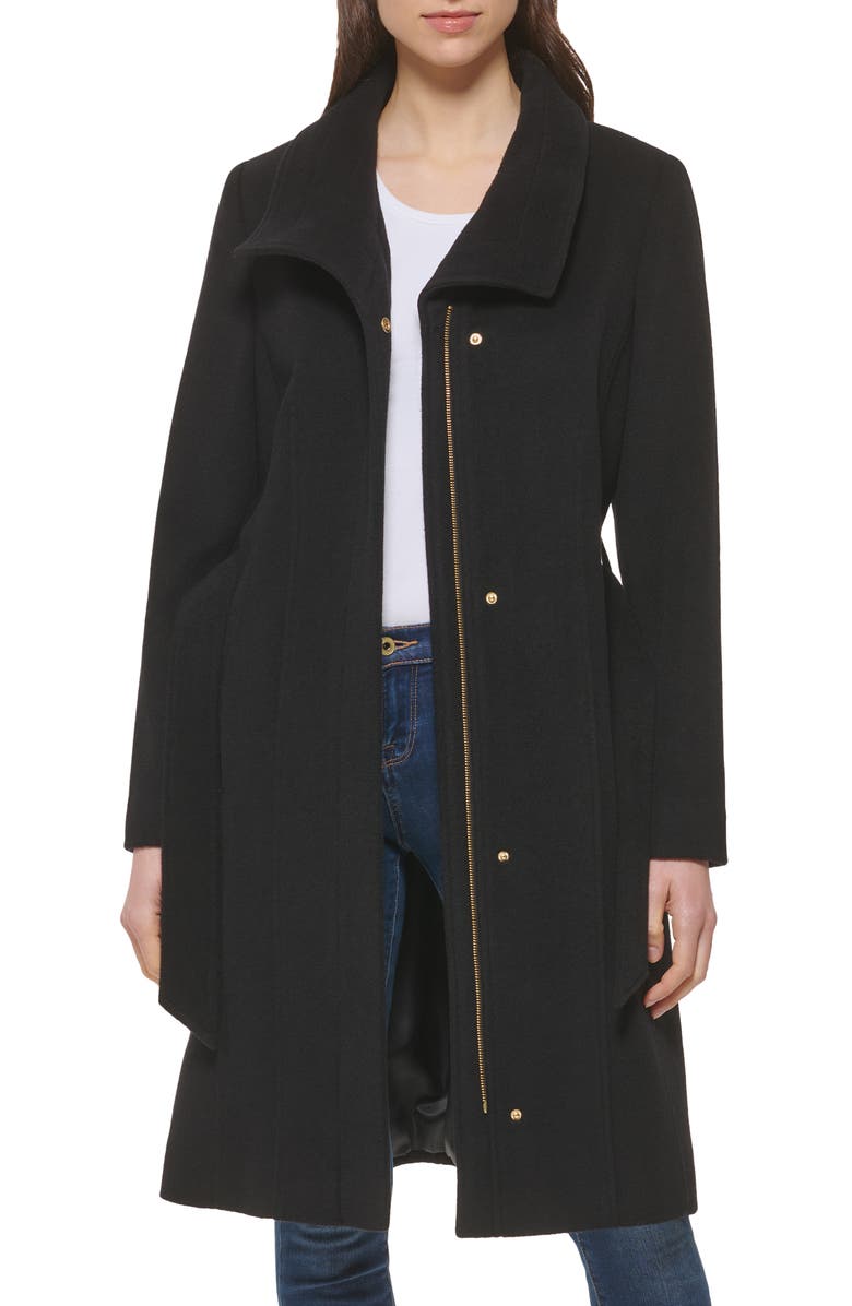 Cole Haan Slick Belted Wool Blend Faux Wrap Coat, Main, color,