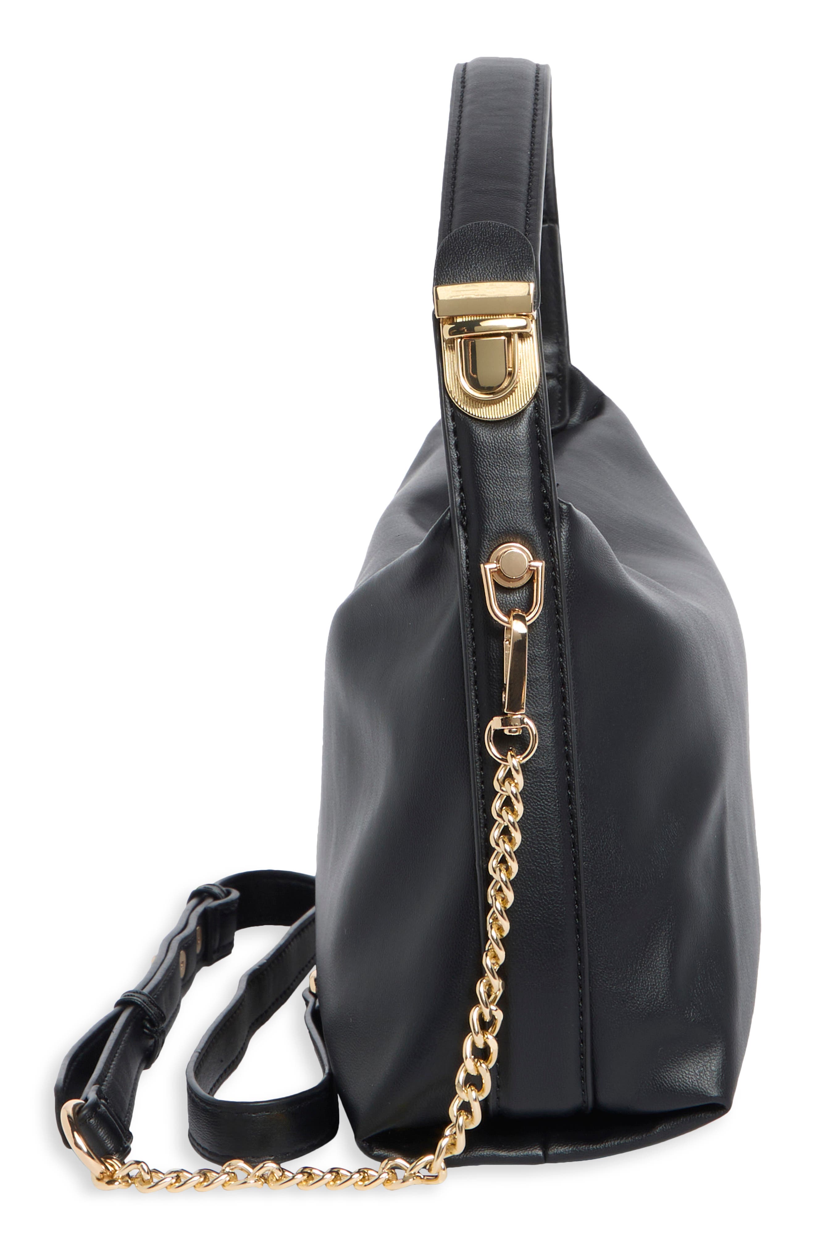 Faux Leather Top Handle Shoulder Bag, Alternate, color, BLACK