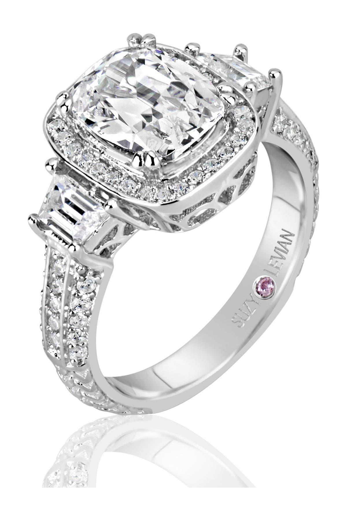 SUZY LEVIAN Sterling Silver Cushion-Cut CZ Center Stone Ring