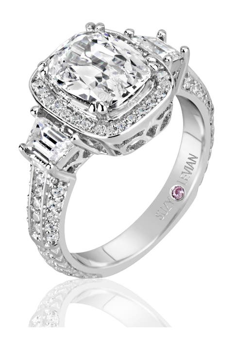 Sterling Silver Cushion-Cut CZ Center Stone Ring