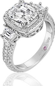 SUZY LEVIAN Sterling Silver Cushion-Cut CZ Center Stone Ring