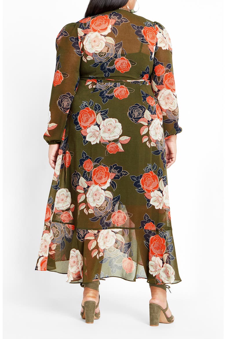 Kataleya Long Sleeve Chiffon Maxi Wrap Dress, Alternate, color, OLIVE FLORAL
