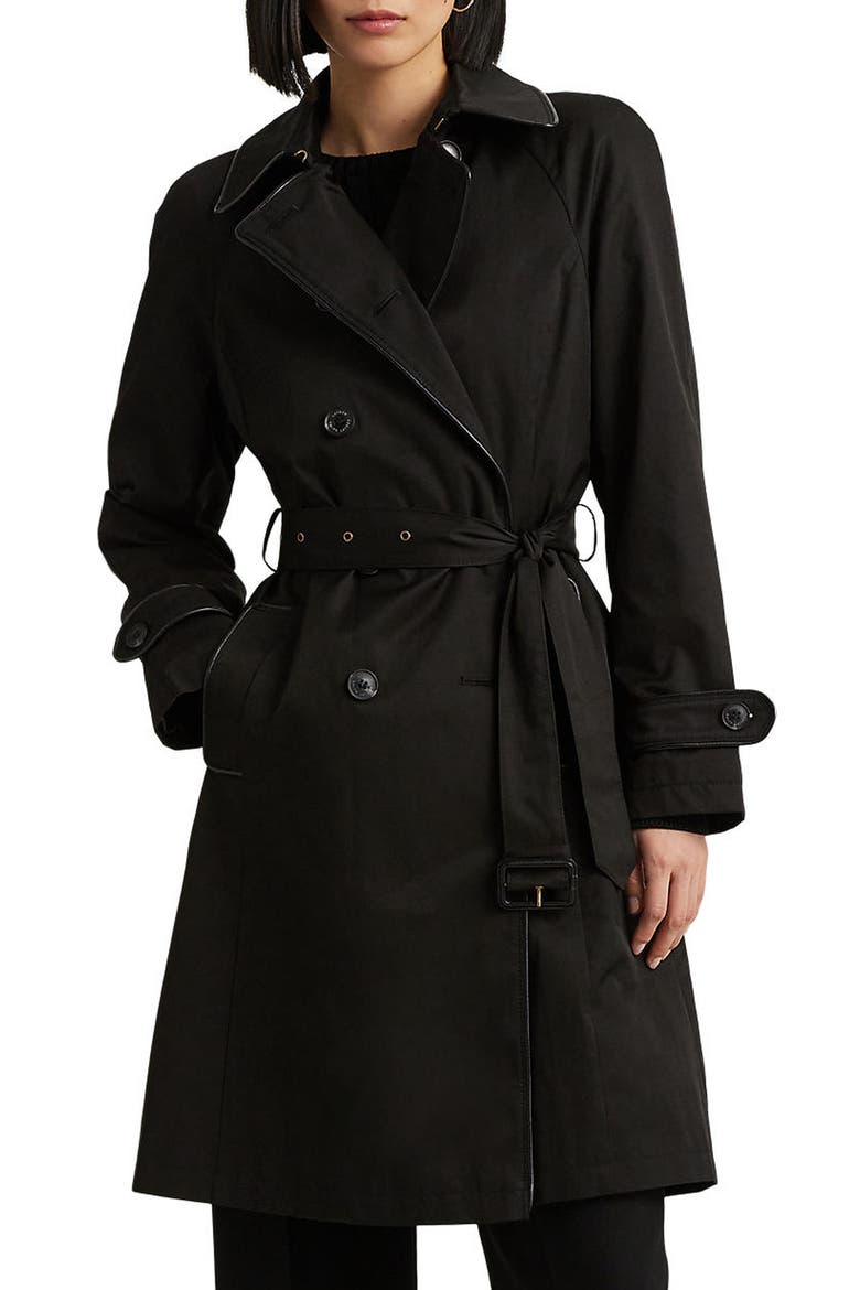 Water Repellent Cotton Blend Belted Trench Coat, Main, color, BLACK
