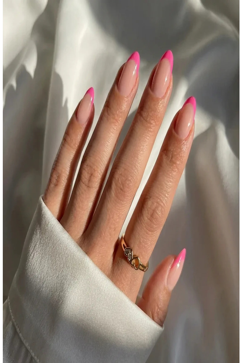 Summer Berry French Almond Nails, Alternate, color, Summer Berry