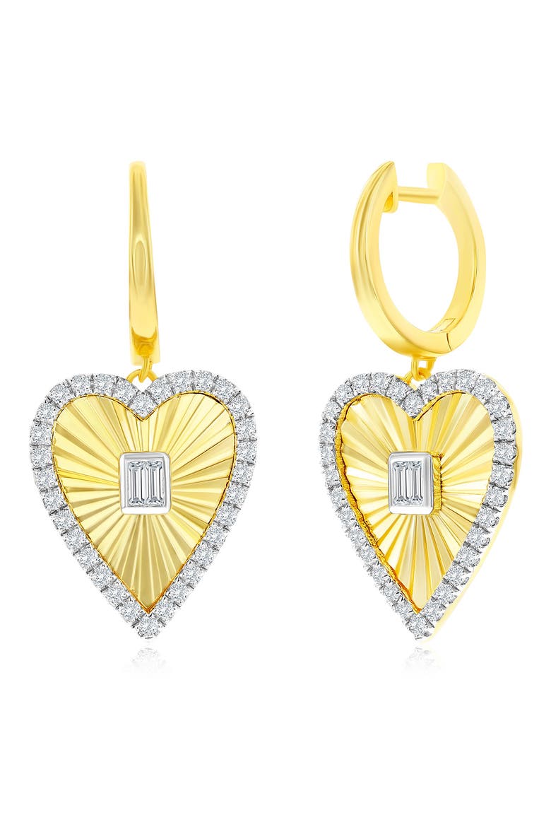 Cubic Zirconia Heart Drop Huggie Hoop Earrings, Main, color, TWO-TONE