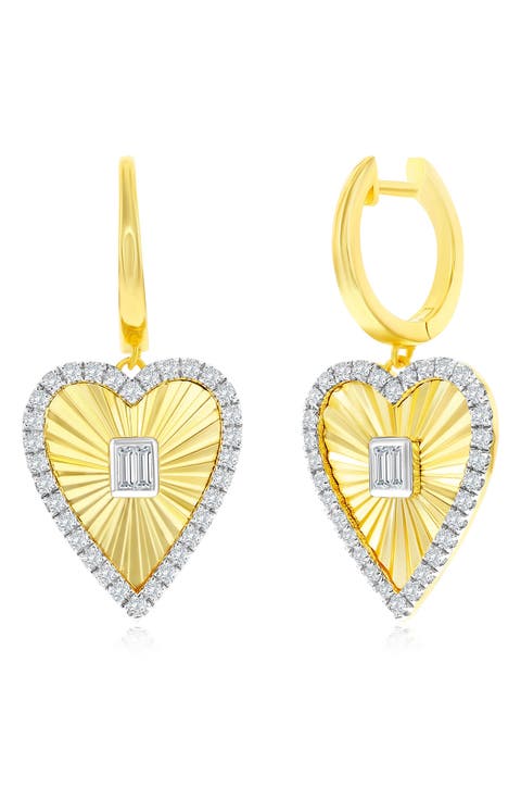 Cubic Zirconia Heart Drop Huggie Hoop Earrings
