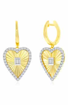 Cubic Zirconia Heart Drop Huggie Hoop Earrings