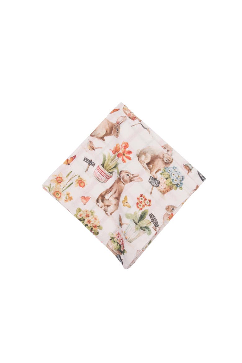 Little Garden Easter Rabbit Bunnies Graphic Print Set of 6 Cloth Napkins, Alternate, color, Orange