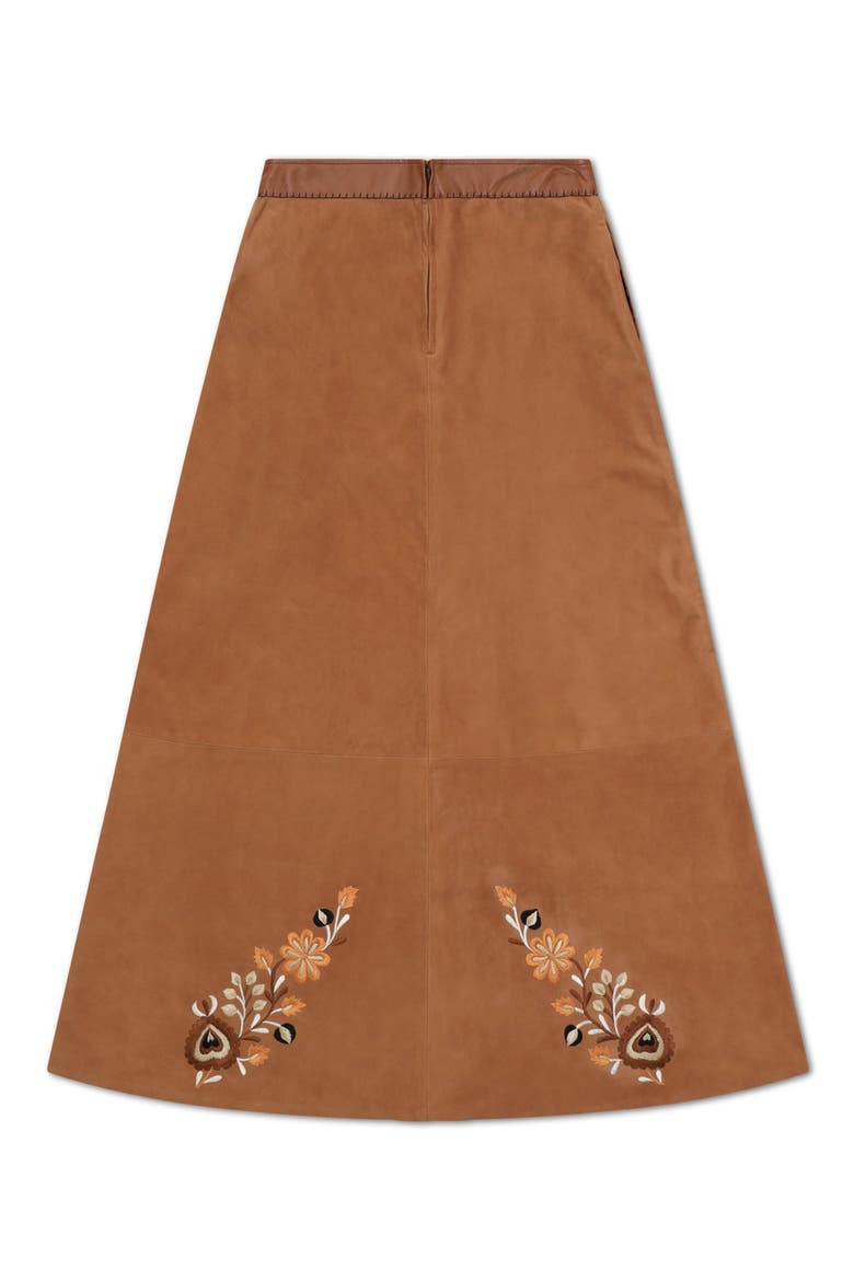 Embroidered Suede Skirt, Alternate, color, Camel