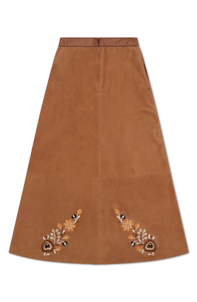 Fortela Embroidered Suede Skirt, Alternate, color, Camel