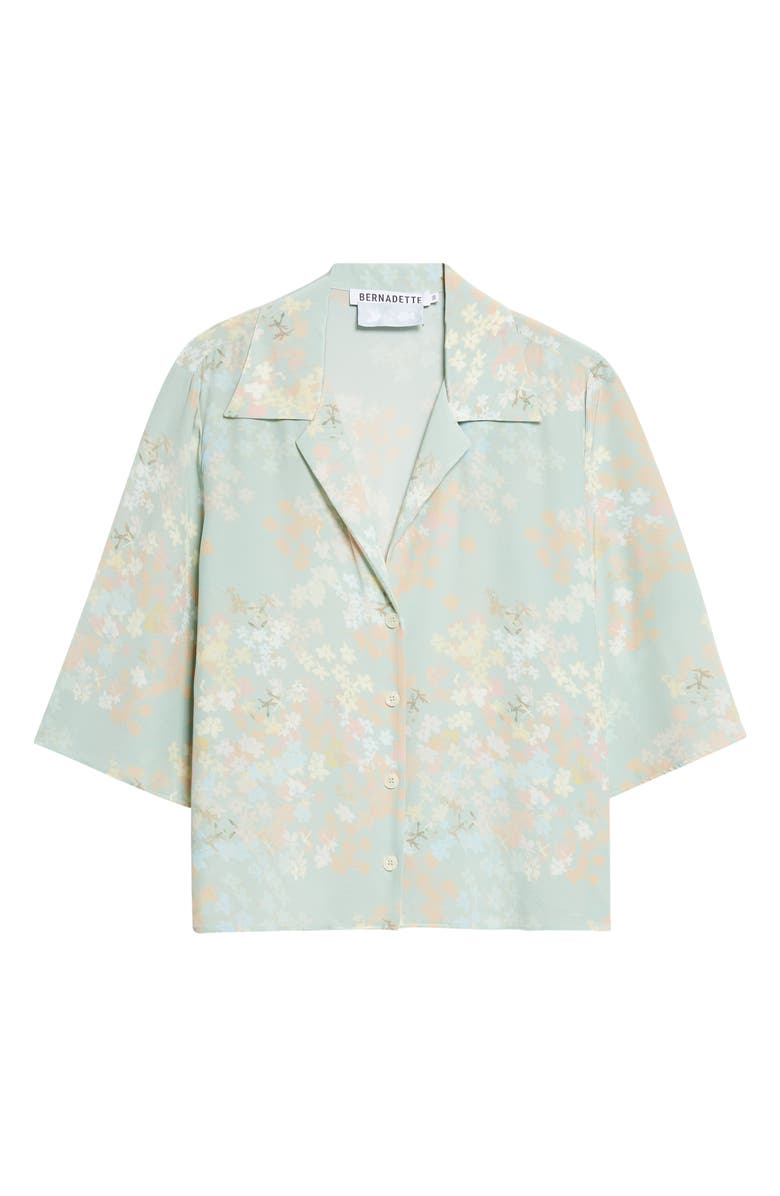 BERNADETTE Petit Beurre Jasmine on Mint Print Silk Button-Up Camp Shirt, Main, color, Jasmine/ Mint