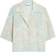 BERNADETTE Petit Beurre Jasmine on Mint Print Silk Button-Up Camp Shirt