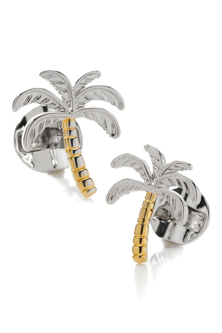 Men's Palm Tree Plated Cuff Links, Main, color, GOLD
