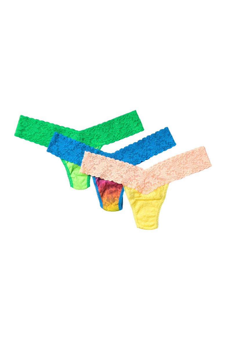 Low Rise Lace Thongs - Pack of 3, Main, color, LYNC/AGVG/RALA