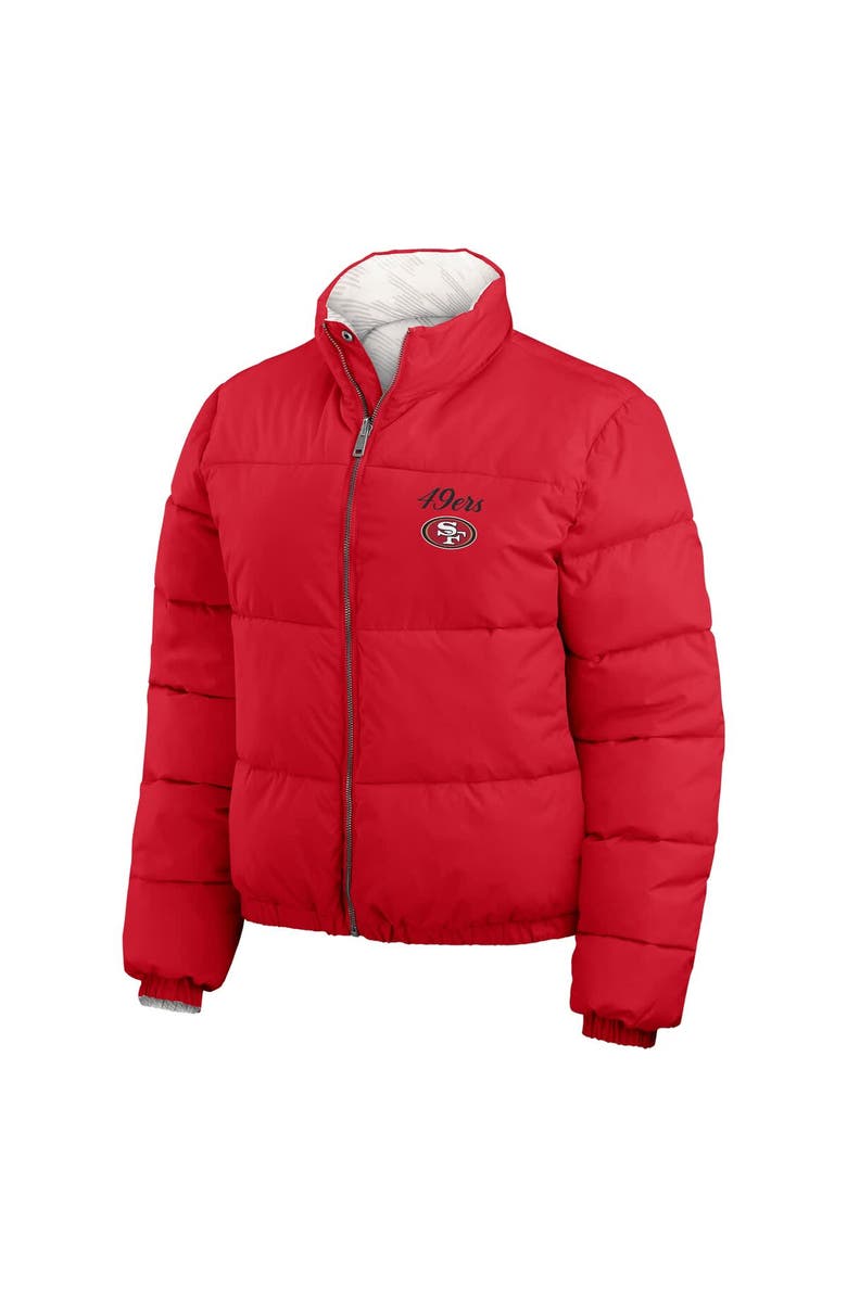 WEAR by Erin Andrews Women's WEAR by Erin Andrews  Scarlet/White San Francisco 49ers Reversible Cropped Full-Zip Puffer Jacket, Alternate, color, 