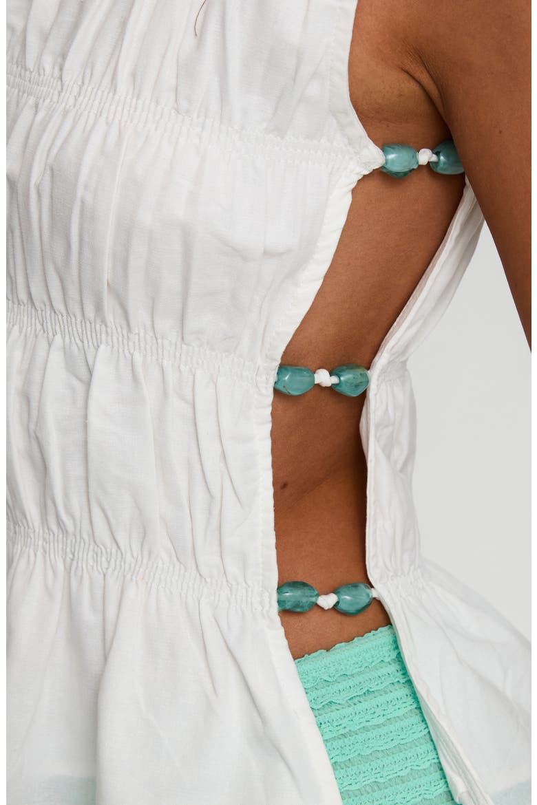 Read My Soul Bead Smocked Sleeveless Cotton & Linen Top, Alternate, color, WHITE