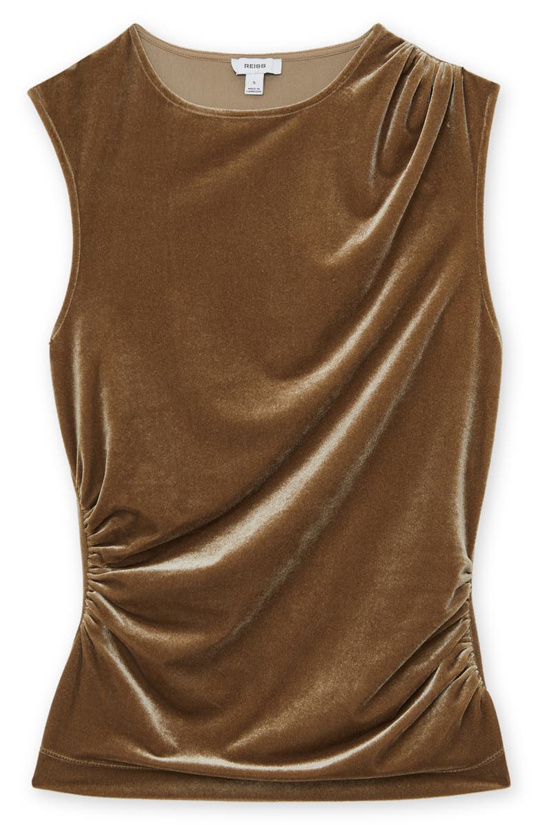 Reiss Scarlett Sleeveless Ruched Velour Top, Alternate, color, Gold