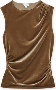Reiss Scarlett Sleeveless Ruched Velour Top