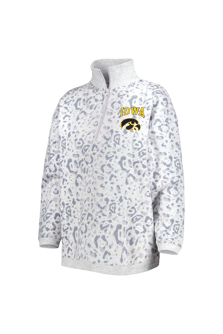 Women's Gameday Couture Heather Gray Iowa Hawkeyes Leopard Quarter-Zip Sweatshirt, Alternate, color, Heather Gray
