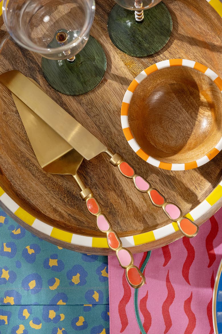 Rampur Steel Cake Serving Set Maximalist Set of 2, Alternate, color, Gold
