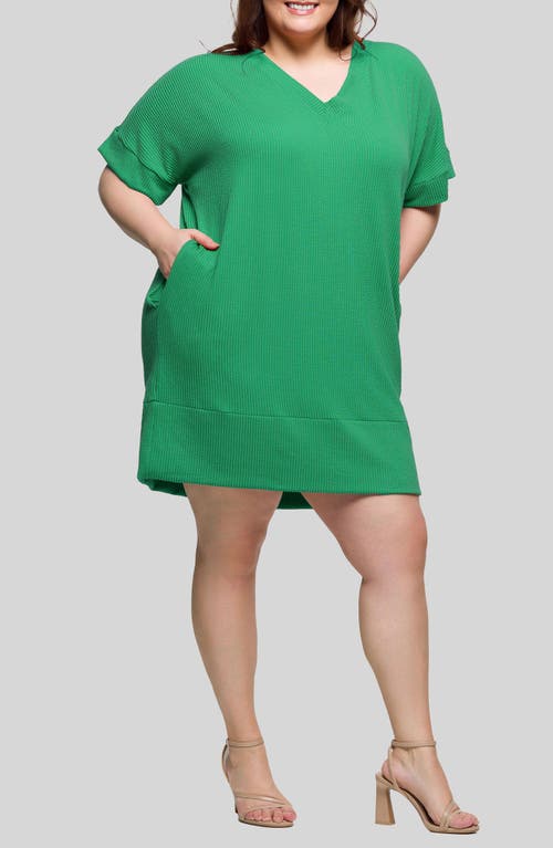 24seven Comfort Apparel Plus Size V-neck Loose Fit Short Sleeve Pocket T Shirt Dress In Green