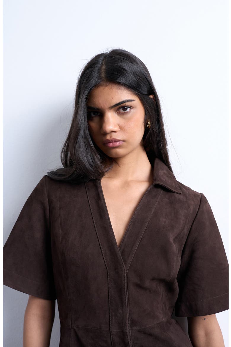 Suede Mini Shirtdress, Alternate, color, BROWN