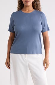 Eileen Fisher Rib Knit Stretch Organic Cotton Crewneck Top