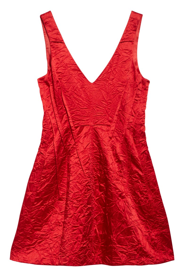 V-Neck Crushed Satin Minidress, Alternate, color, RED