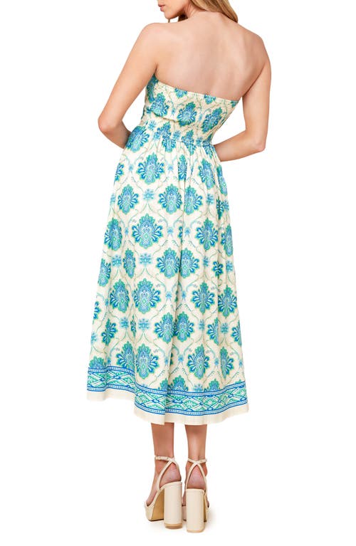 Shop Flying Tomato Strapless Cotton Fit & Flare Sundress In Off White/blue/green