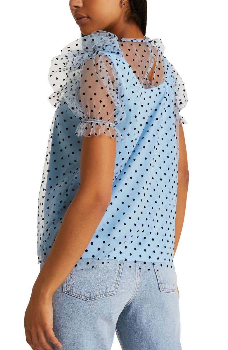 River Island Swiss Dot Ruffle Mesh Top, Alternate, color,