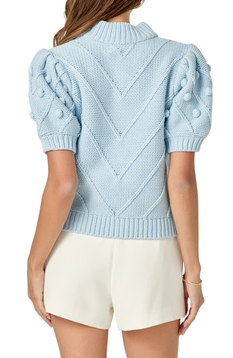 English Factory Pompom Puff Sleeve Sweater, Alternate, color, Powder Blue