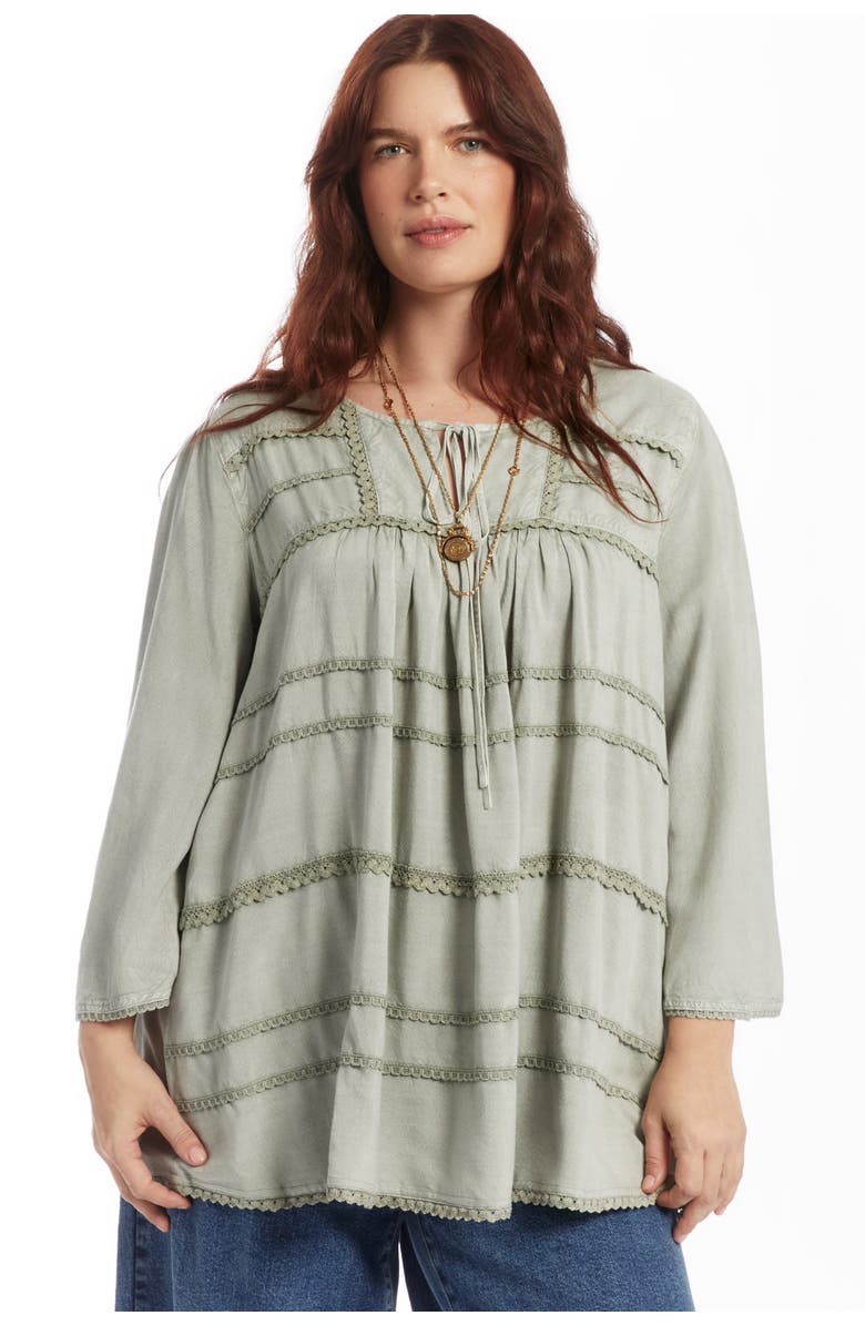 June + Vie Acid Wash Peasant Blouse, Alternate, color, Slate