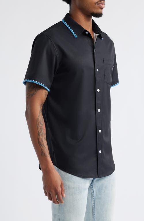 Mavrans Weekend Crochet Trim Short Sleeve Performance Button-up Shirt