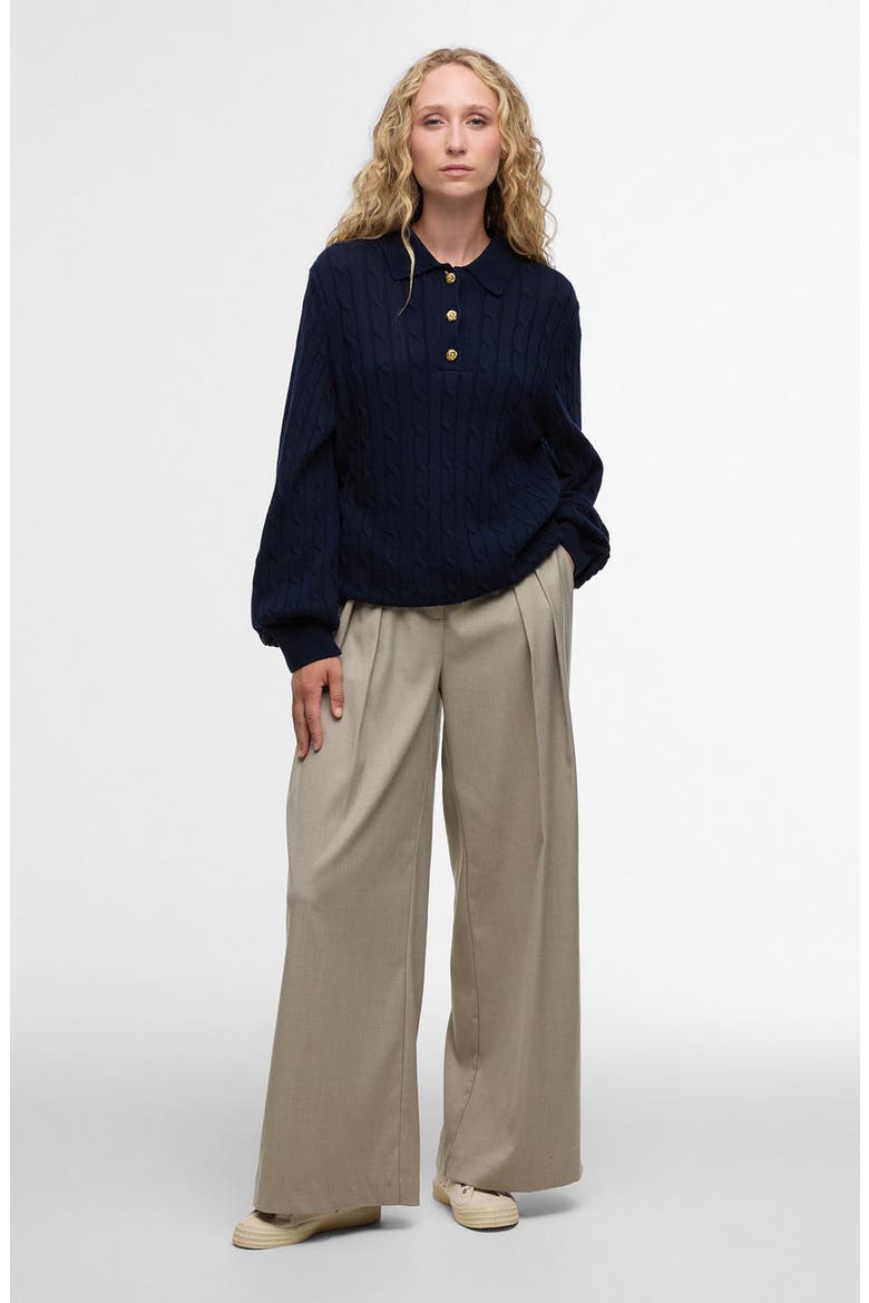 Evie Cable Stitch Polo Sweater, Alternate, color, NAVY