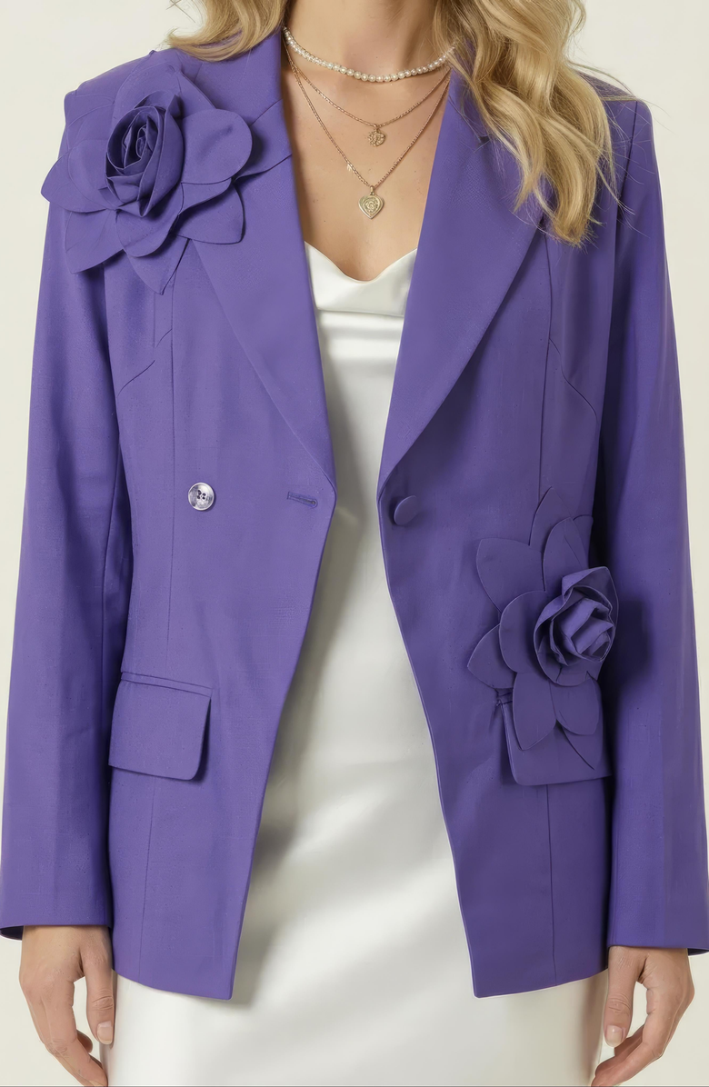 Modenaire 3D Floral Appliqué Tailored Blazer, Alternate, color, Purple