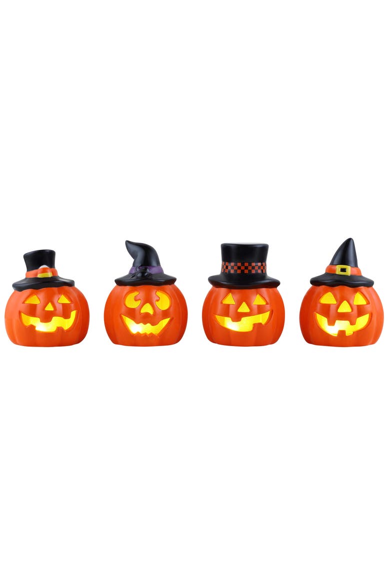 Set of 4 Mini Ceramic Jack-O-Lanterns, Main, color, Multicolor