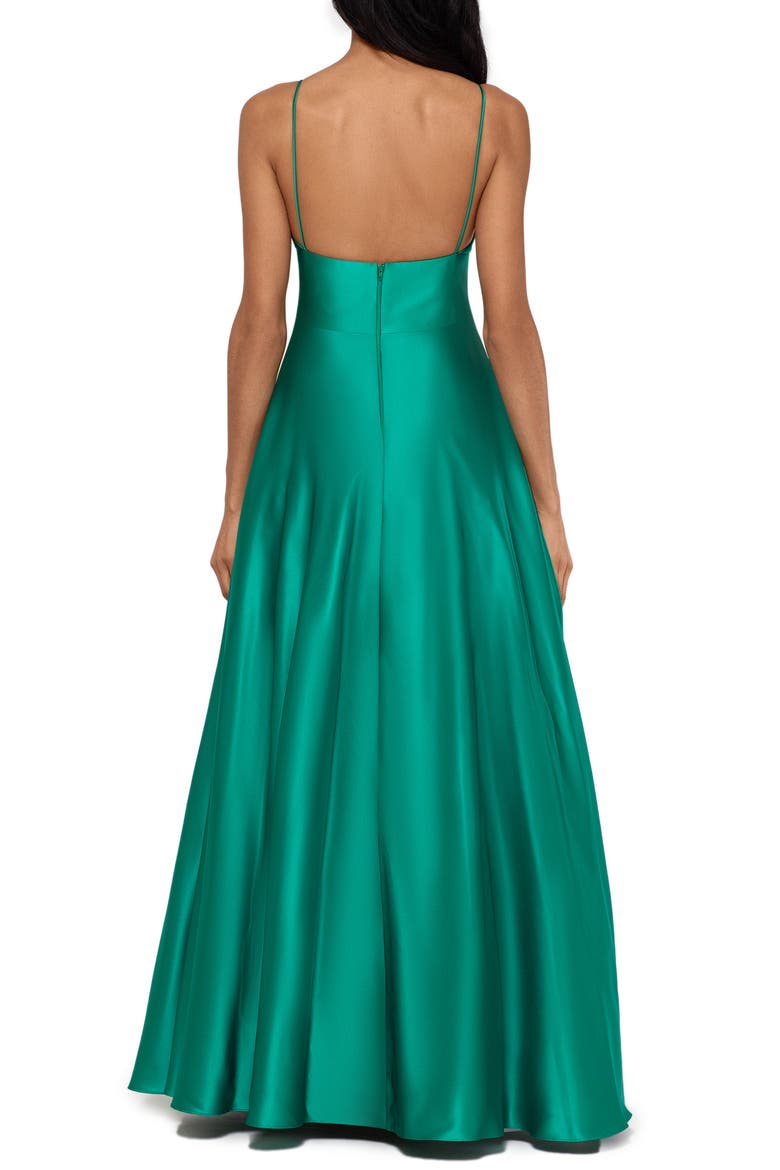 V-Neck Satin Princess Gown, Alternate, color, KELLY