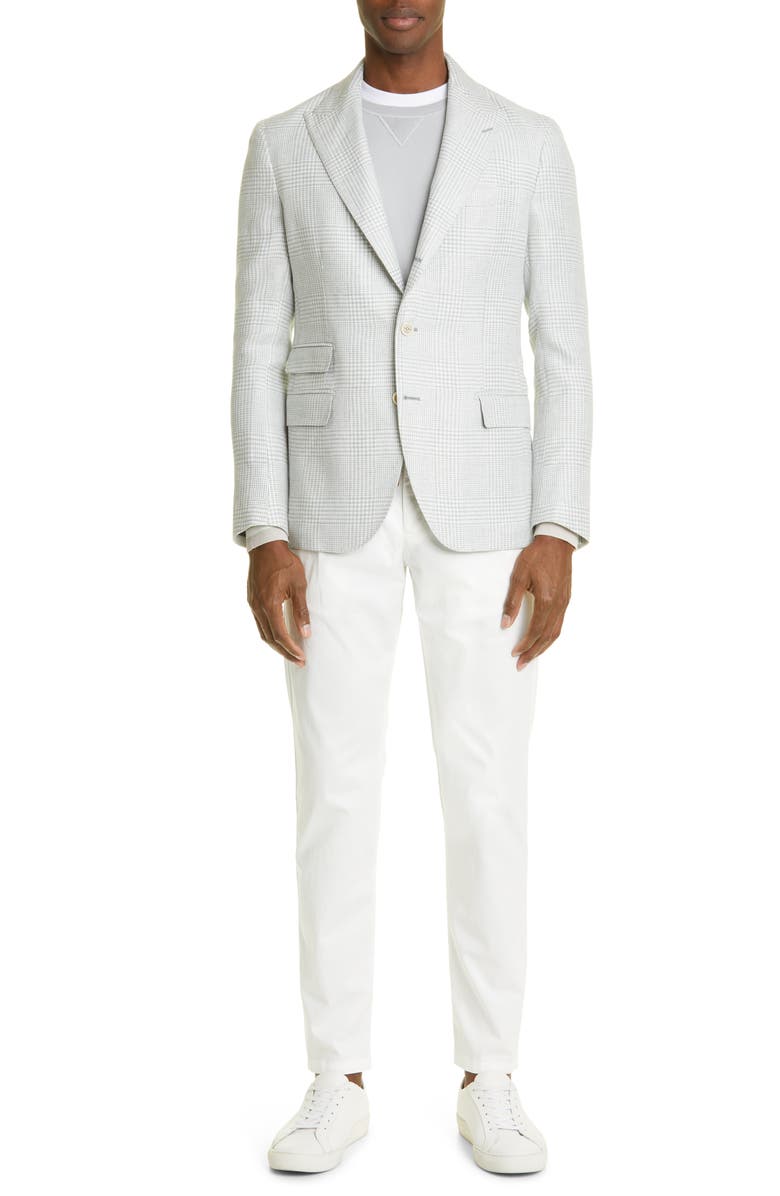 Eleventy Prince of Wales Plaid Linen, Wool & Silk Sport Coat, Alternate, color,