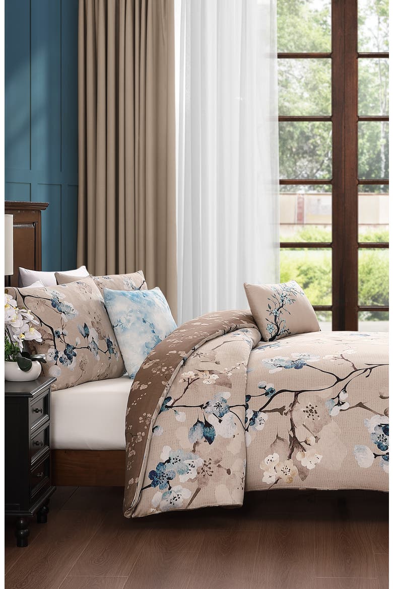 Blue Blossom Reversible 5-Piece Comforter Set, Alternate, color, BROWN