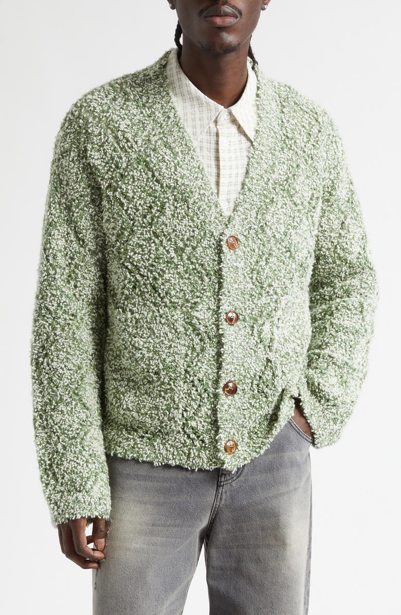 Séfr Abain Wool & Mohair Blend Bouclé Cardigan, Main, color, Zoysia Field