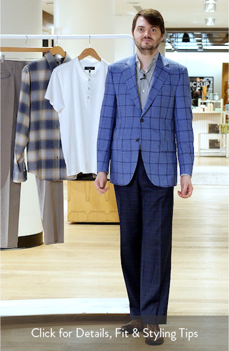 Flynn Classic Fit Blue Windowpane Check Wool Blend Sport Coat, sales video thumbnail