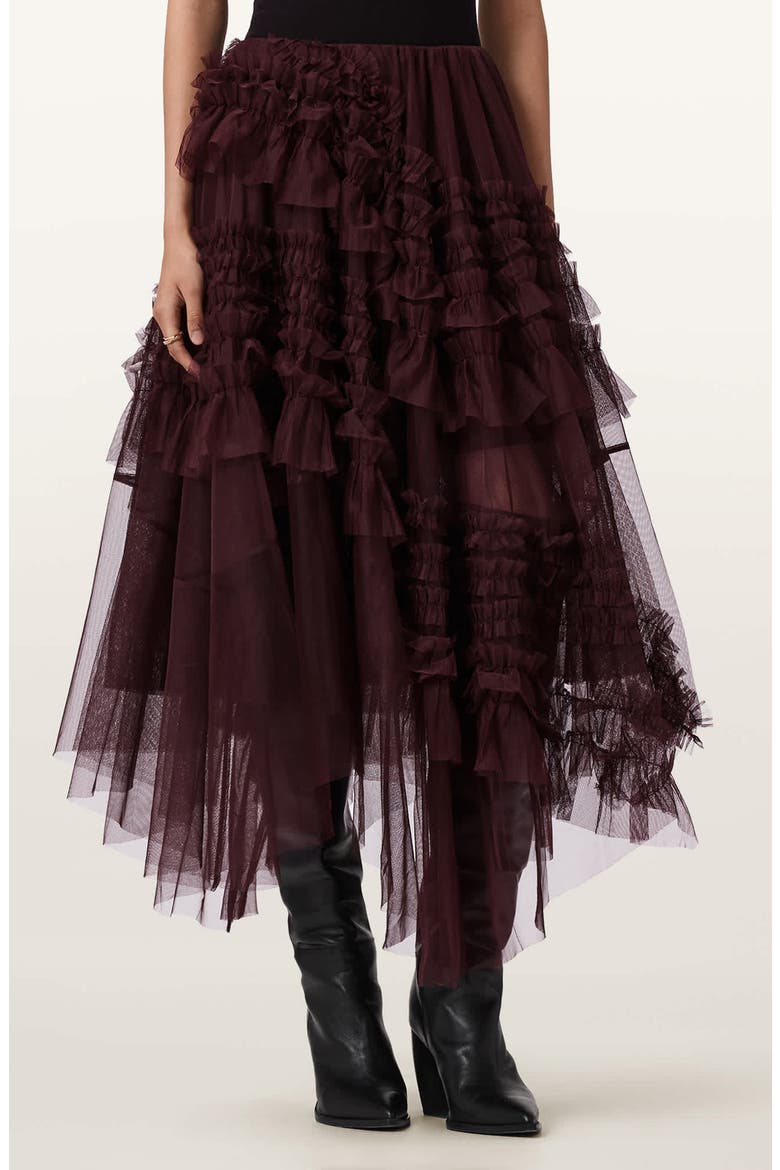 Jen Asymmetric Hem Tulle Skirt, Main, color, OXBLOOD RED