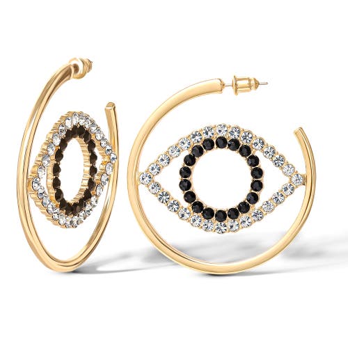 Jessica Simpson Black And White Crystal Eye Hoop Earrings For Women, Gold-tone Statement Earrings